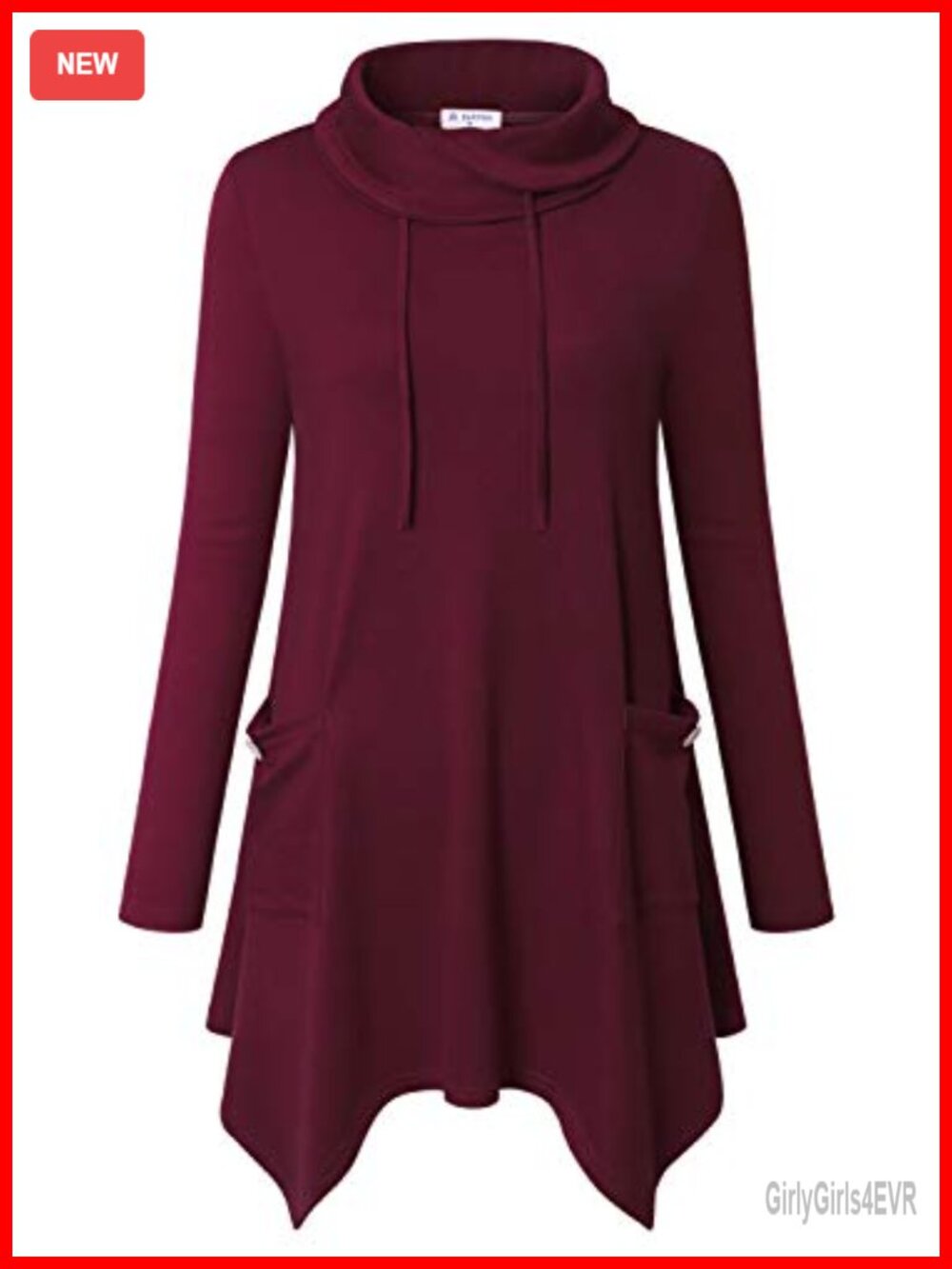 Women's Cowl Neck Asymmetrical Tunic Sweater Long Sleeve Pullover